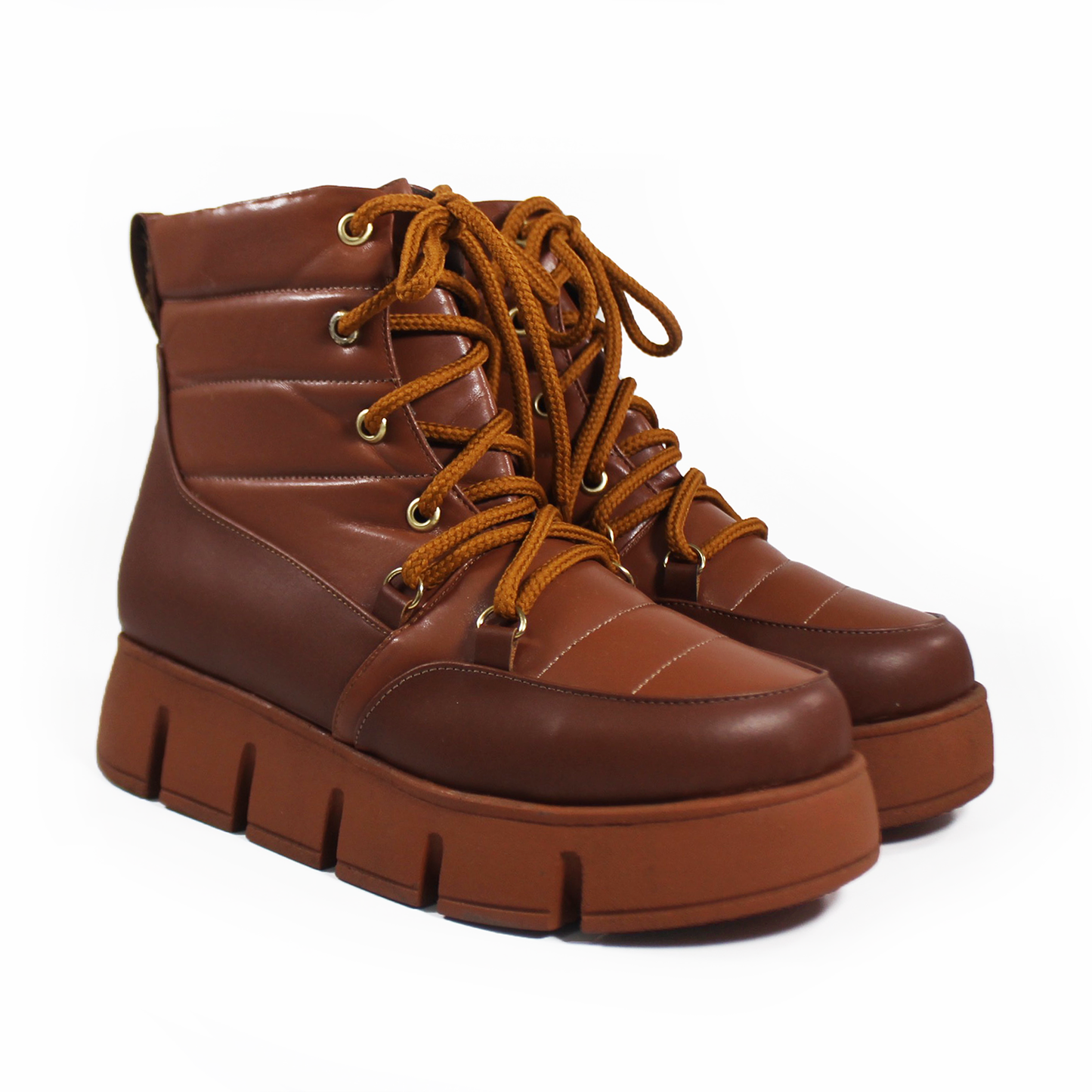 Botín Acolchado de Cintas Casual de Plataforma color Tan SUAVE CAMINAR