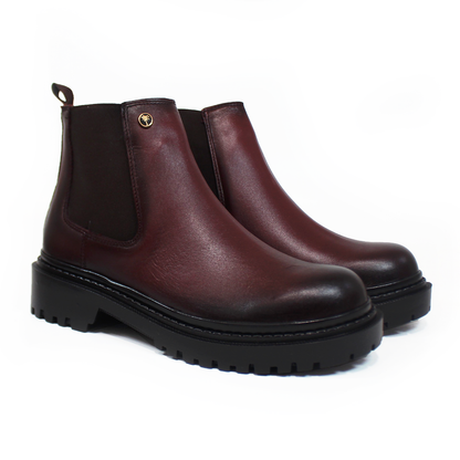 Botin Chelsea Vino de Piel con suela Track de Dama VERDE TABACO