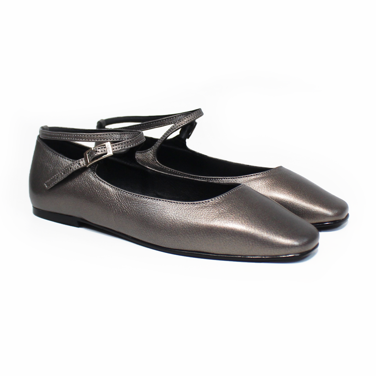 Flat de Piel Inox con Pulsera Cruzada en Tobillo STEFANIA