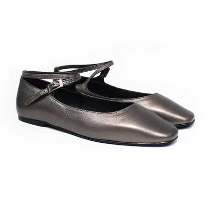 Flat de Piel Inox con Pulsera Cruzada en Tobillo STEFANIA