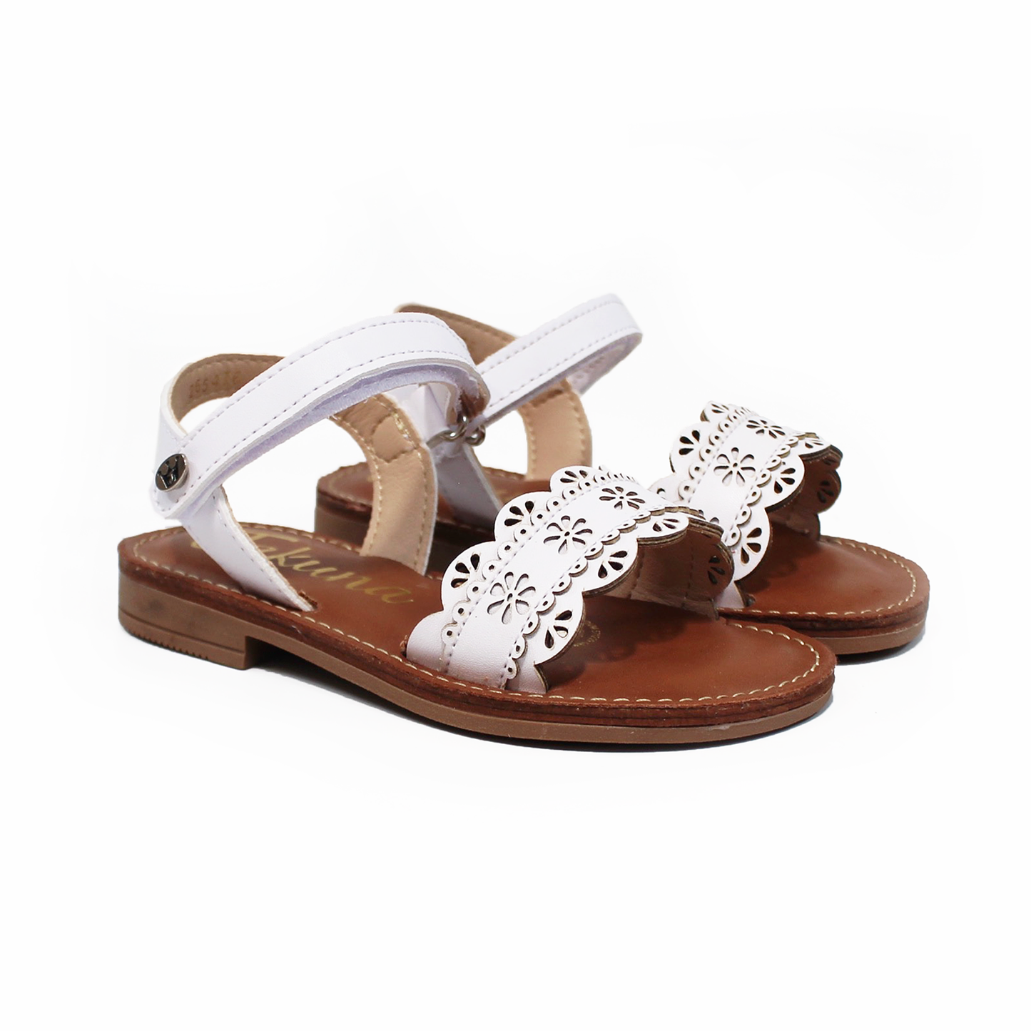 Sandalia Blanca de Niña con Flores y Pulsera Velcro JAKUNA