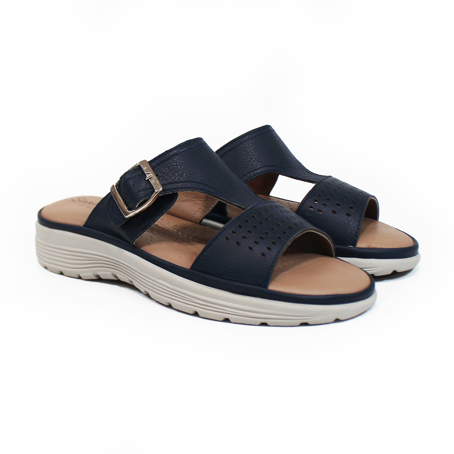 Sandalia Confort de Piel Marino de Metedera con Perforaciones de Dama STEFANIA