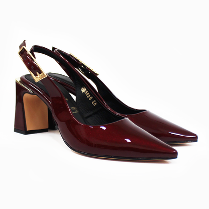 Zapatilla Slingback Vino Charol con Hebilla Grande MACADA