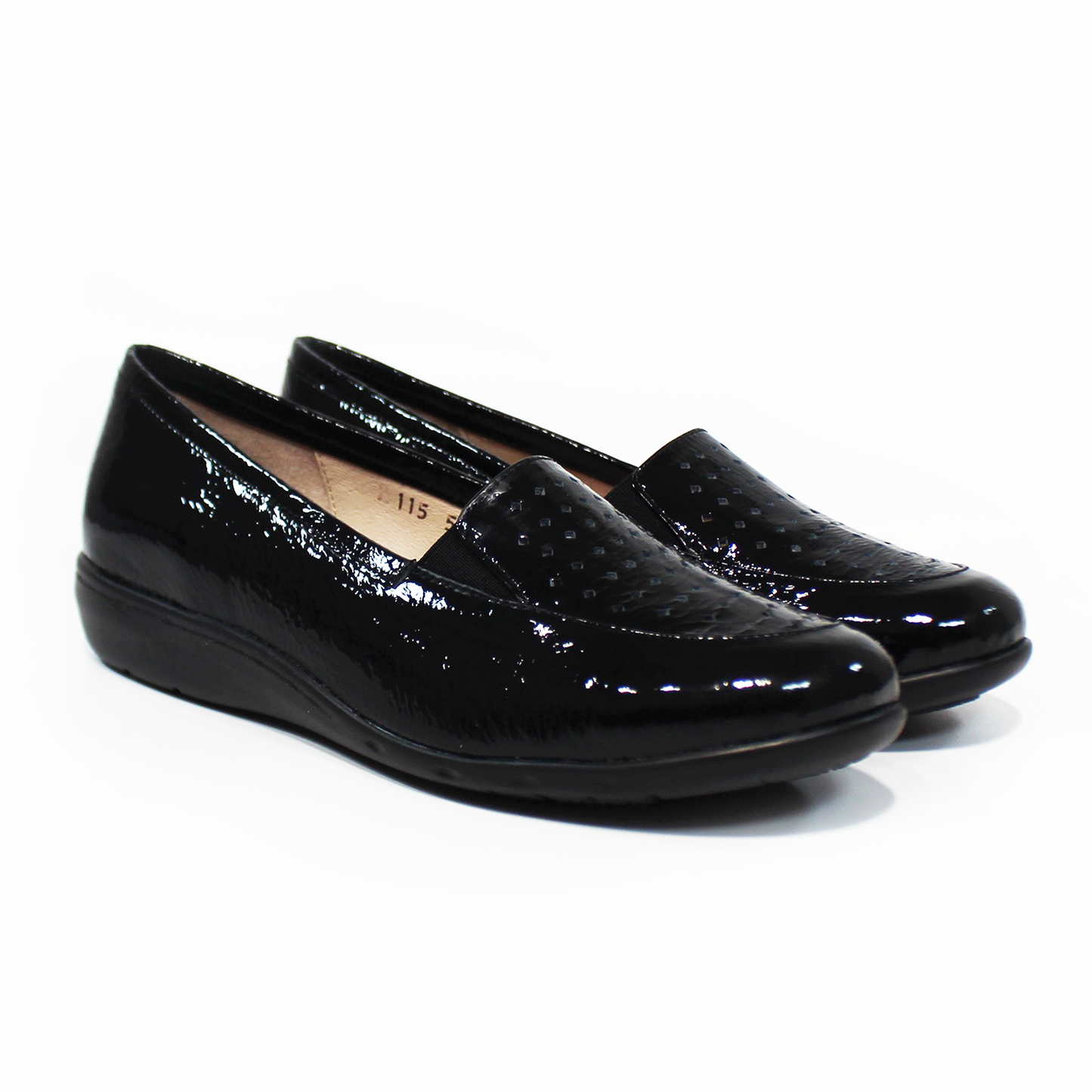 Zapato Confort de Piel Negro Charol Arrugado de Dama SUAVE CAMINAR