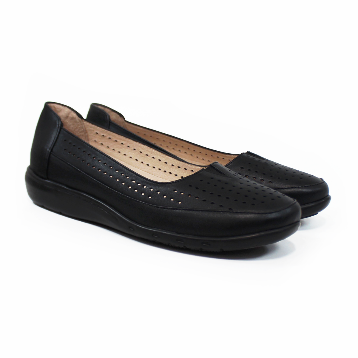 Zapato Confort de Piel Perforado Negro de Dama SUAVE CAMINAR