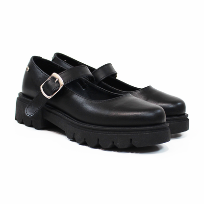 Zapato Escolar de Piel Chunky de Niña con Hebilla Negro JAKUNA