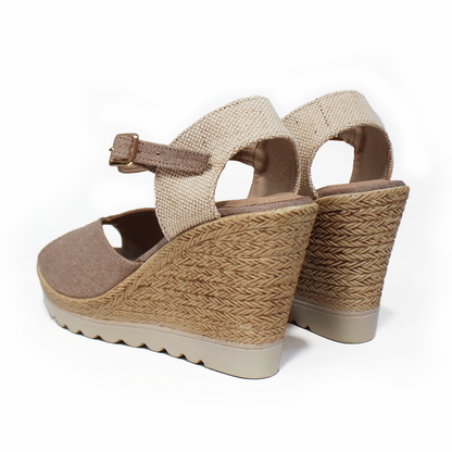 Alpargata Boca de Pez con Plataforma Cuña y Pulsera color Natural de Dama TACZA