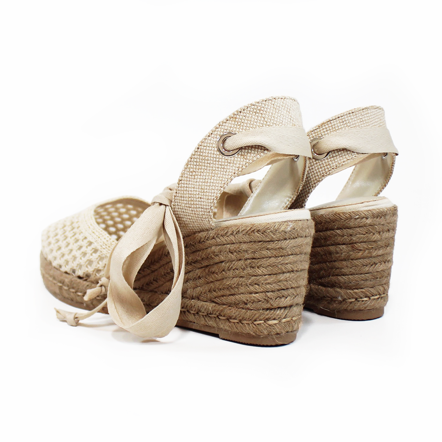 Alpargata Crochet Beige de Lazos y Cuña Media de Dama SENTIES