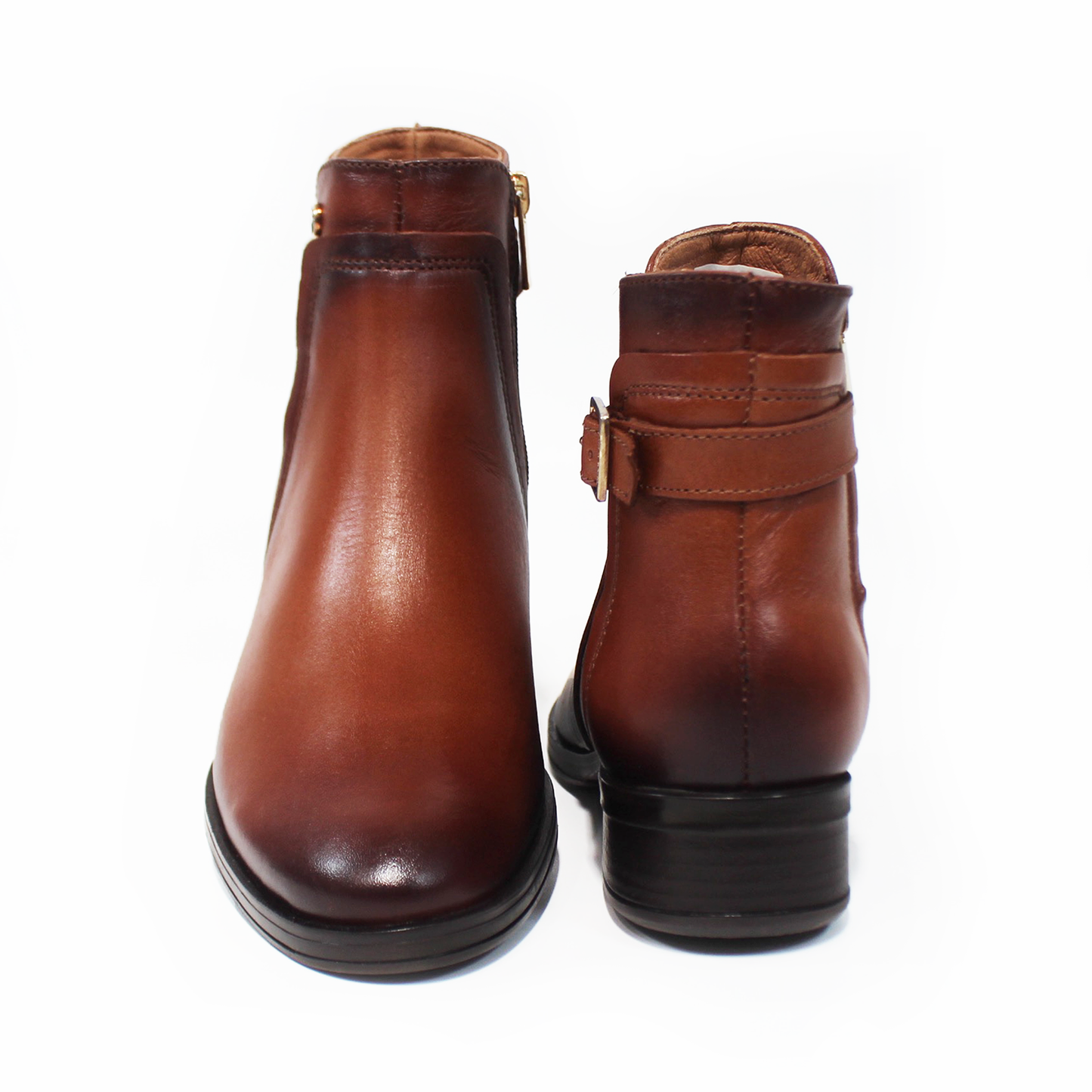 Botin de Piel Miel con Detalle de Hebilla y Cierre lateral de Dama VERDE TABACO