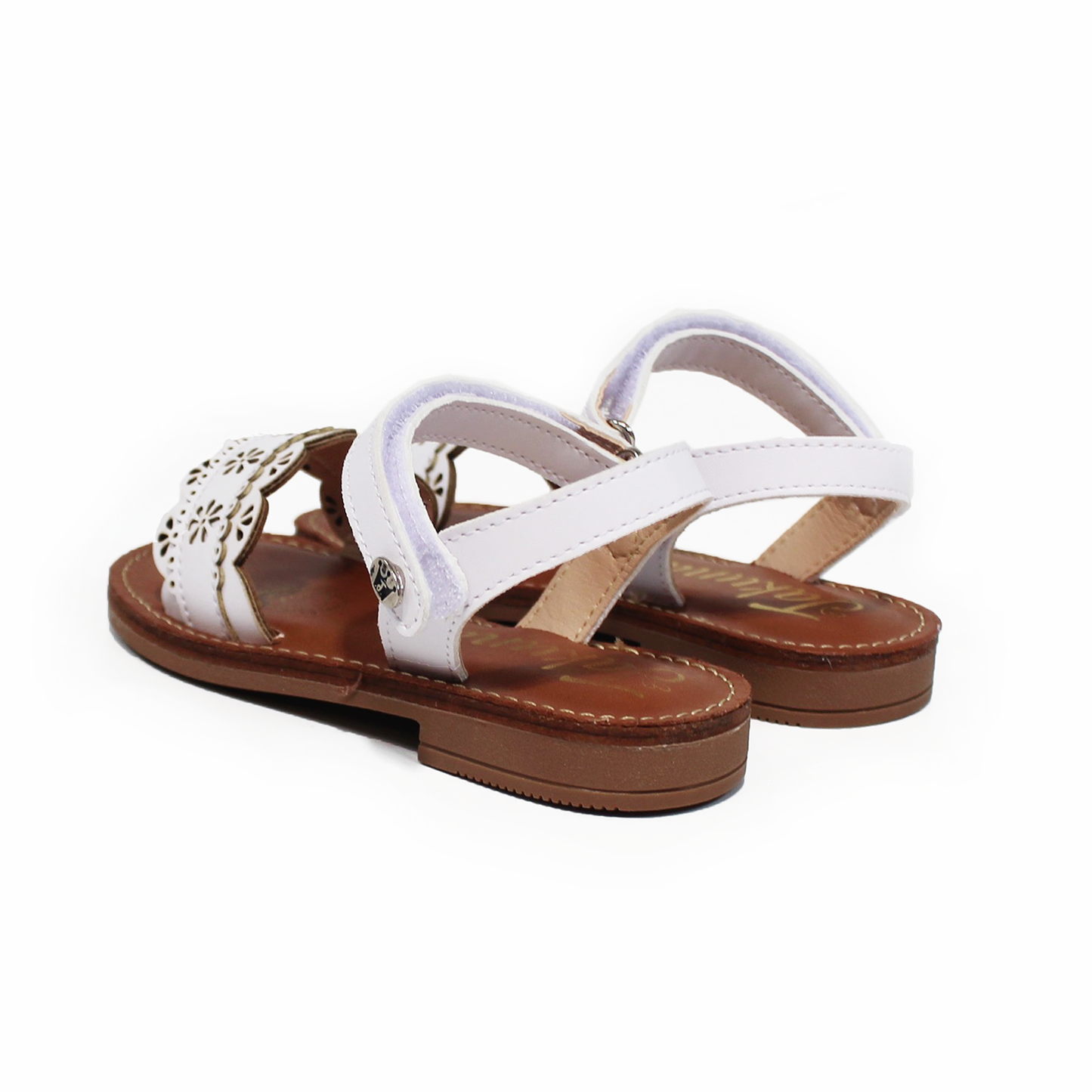 Sandalia Blanca de Niña con Flores y Pulsera Velcro JAKUNA