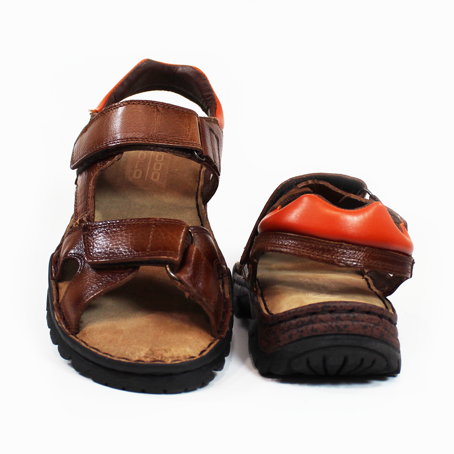 Sandalia Confort LOBO SOLO de Piel Doble Velcro Café con Detalle Talón Naranja de Caballero