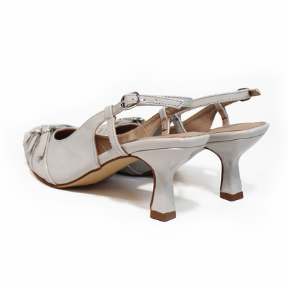 Slingback Tacón Campana Puntal Yeso Charol de Dama TACZA