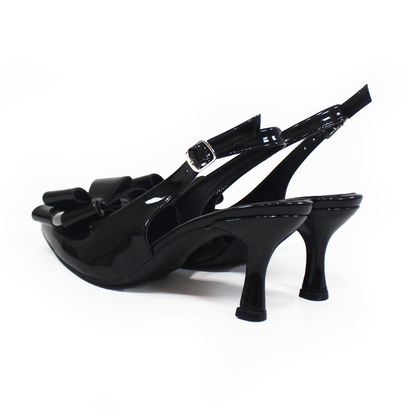 Zapatilla Puntal con Moño Slingback Negro Charol TACZA