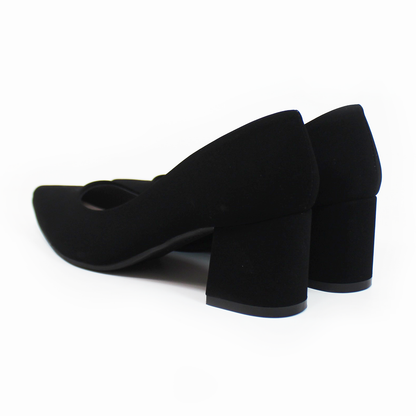 Zapatilla Tacón Bajo Cuadrado Negro Ante con Memory Foam de Dama G.LOREN