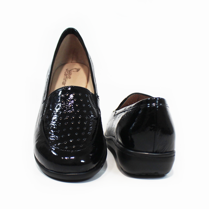 Zapato Confort de Piel Negro Charol Arrugado de Dama SUAVE CAMINAR