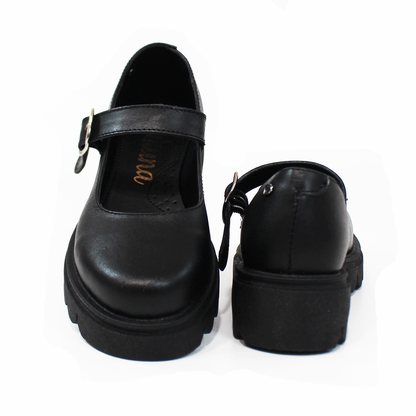 Zapato Escolar de Piel Chunky de Niña con Hebilla Negro JAKUNA