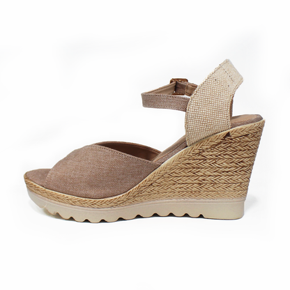 Alpargata Boca de Pez con Plataforma Cuña y Pulsera color Natural de Dama TACZA