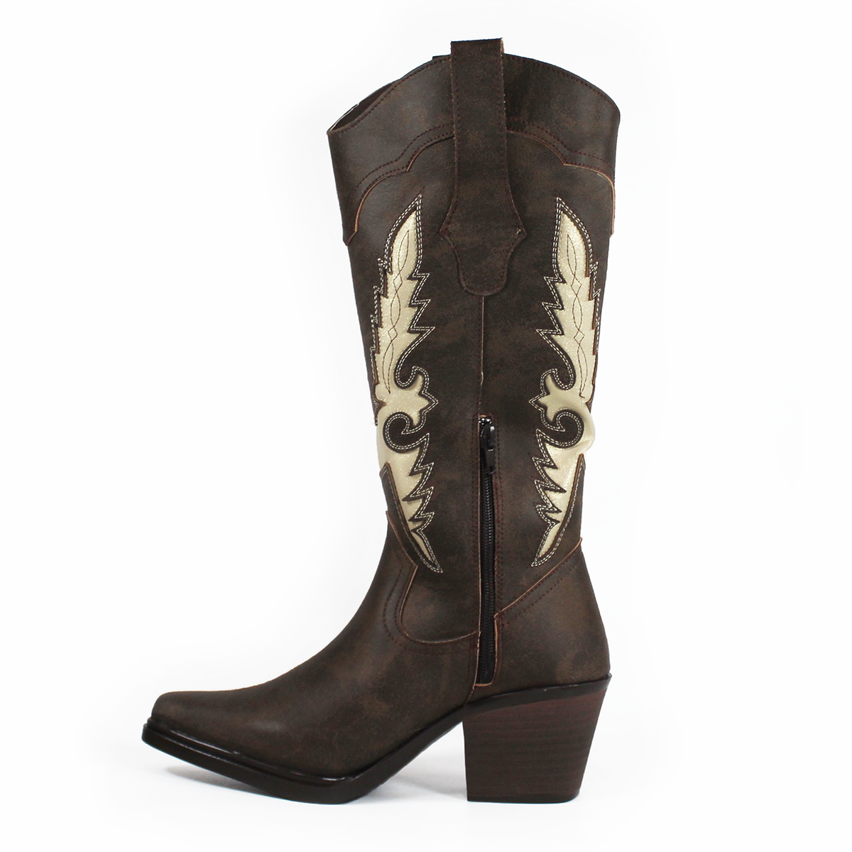 Bota Vaquera Café con Bordado Beige de Dama TACZA