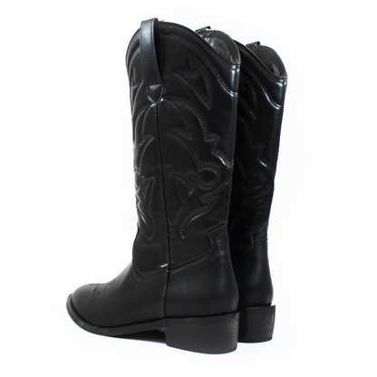 Bota Vaquera Cowboy Negra tacón Cuadrado Bajo de Mujer