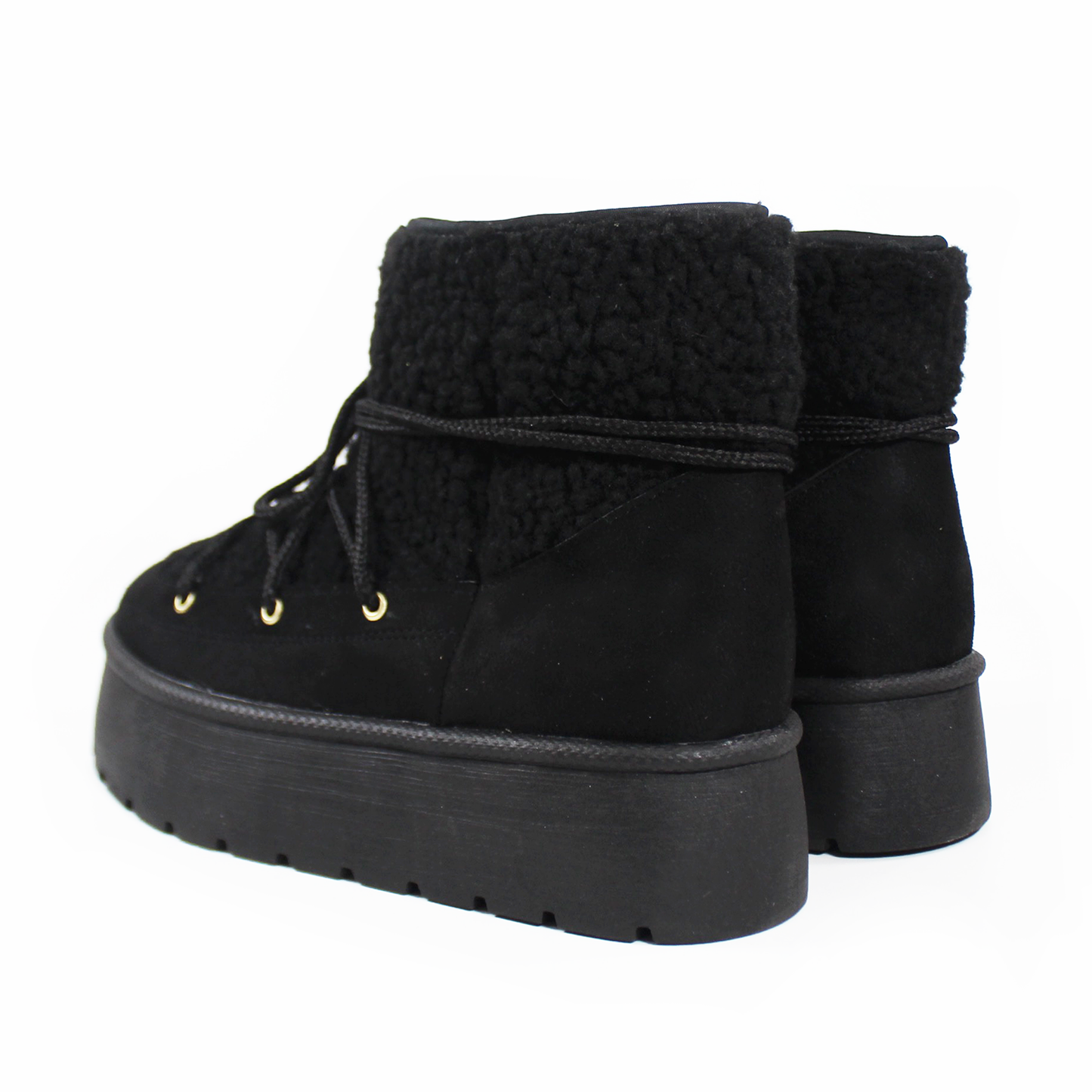 Bota de Invierno de Cintas con Borrega Negra de Plataforma de Dama ZTA