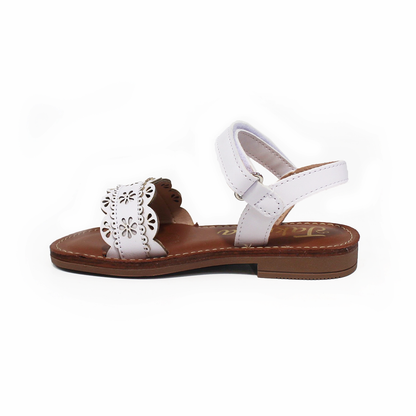 Sandalia Blanca de Niña con Flores y Pulsera Velcro JAKUNA