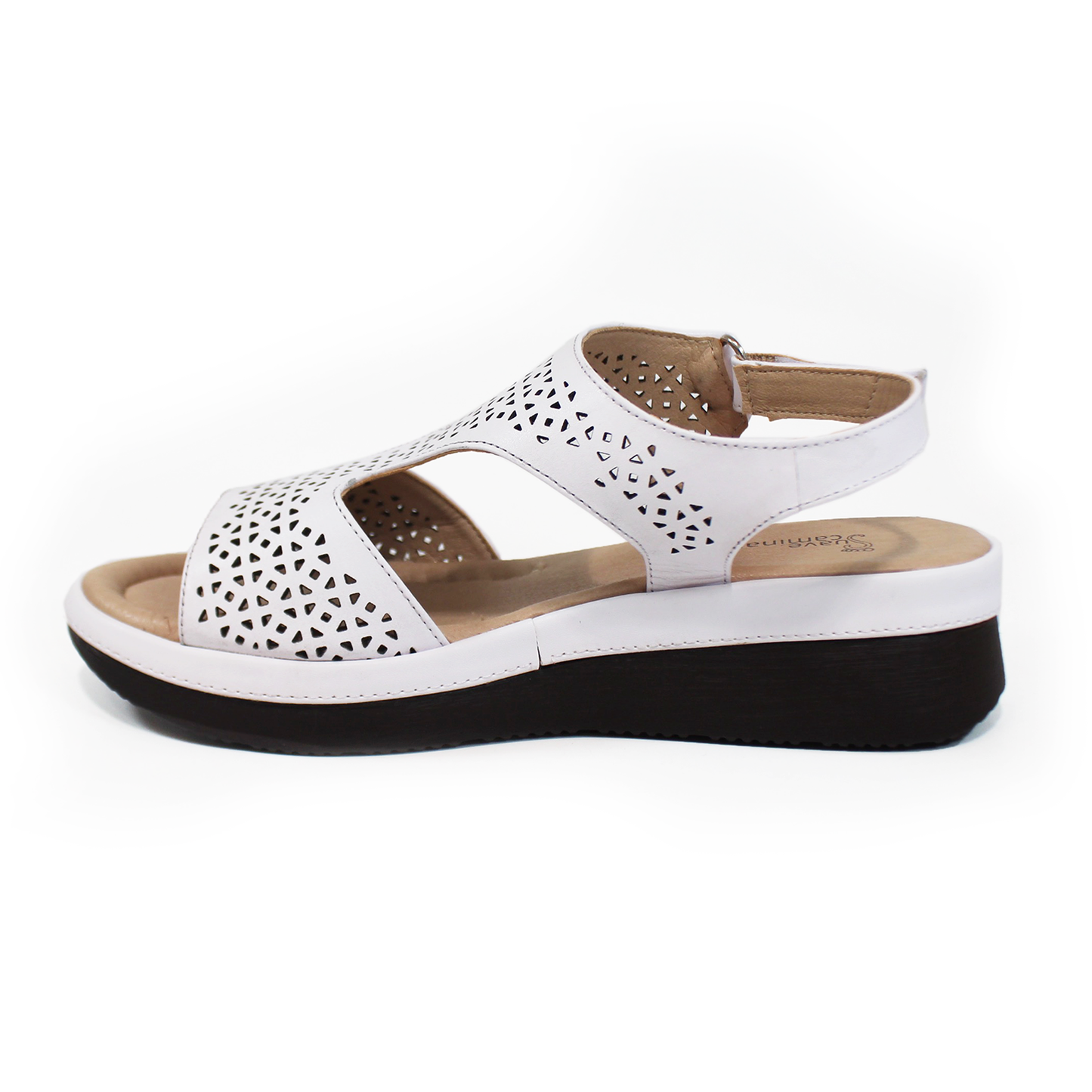Sandalia Confort de Piel Blanca con Perforaciones y Velcro de Dama SUAVE CAMINAR