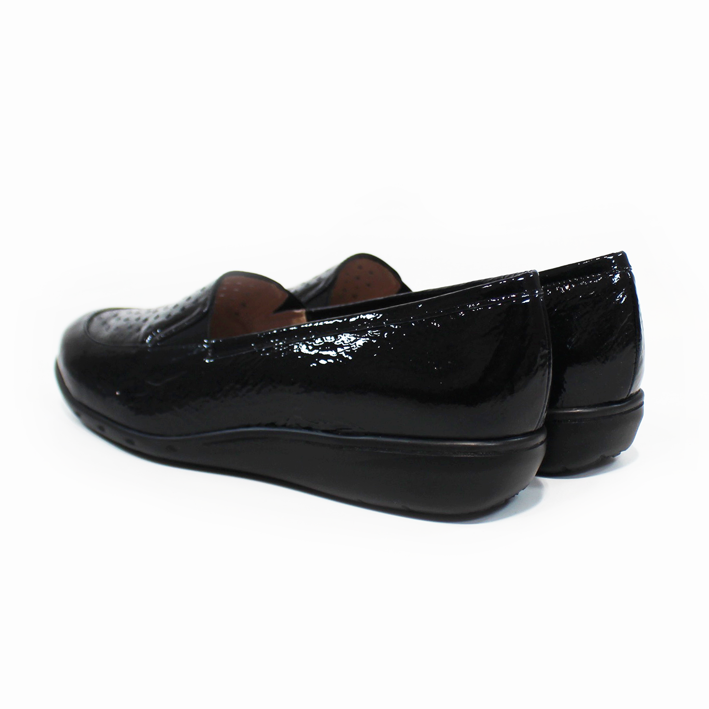 Zapato Confort de Piel Negro Charol Arrugado de Dama SUAVE CAMINAR
