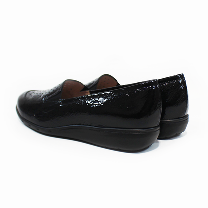 Zapato Confort de Piel Negro Charol Arrugado de Dama SUAVE CAMINAR