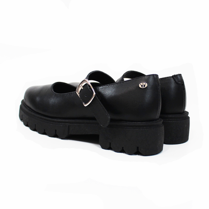 Zapato Escolar de Piel Chunky de Niña con Hebilla Negro JAKUNA