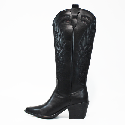 Bota Vaquera Alta Negro con Bordado de Dama TACZA