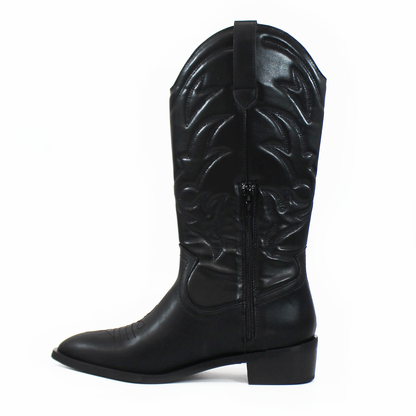 Bota Vaquera Cowboy Negra tacón Cuadrado Bajo de Mujer