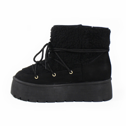Bota de Invierno de Cintas con Borrega Negra de Plataforma de Dama ZTA