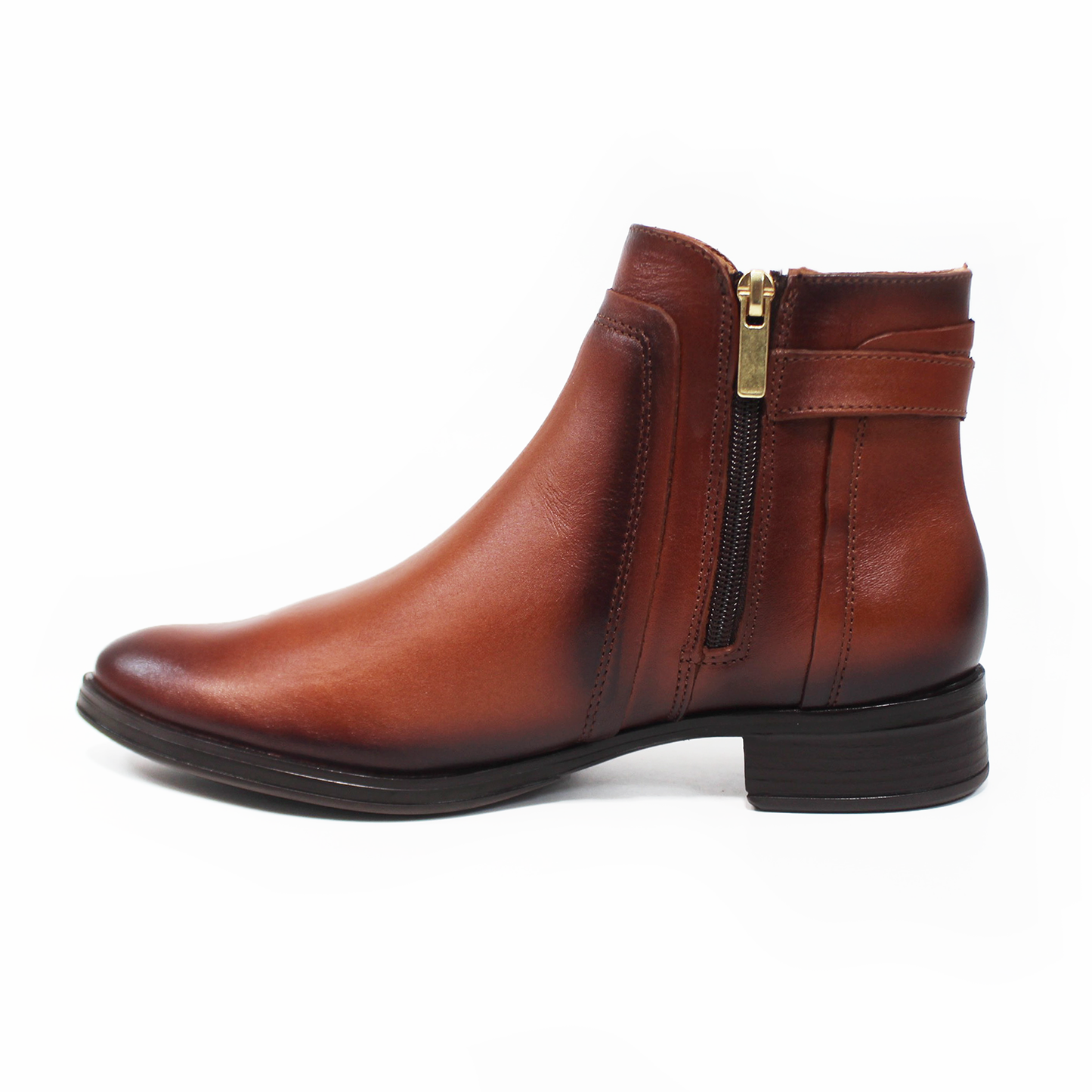 Botin de Piel Miel con Detalle de Hebilla y Cierre lateral de Dama VERDE TABACO