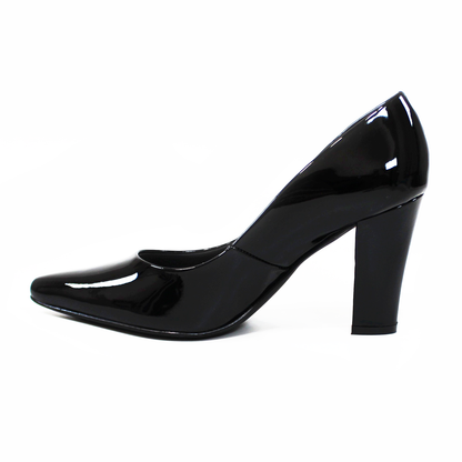 Zapatilla Negro Charol de Tacón Grueso con Memory Foam de Dama G.LOREN