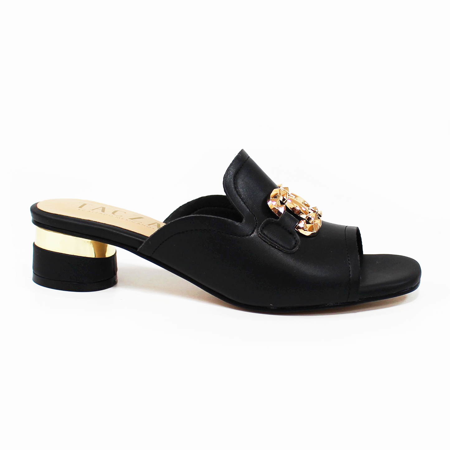 Mule de Tacón Negro con Detalle de Herraje y Tacón Redondo TACZA