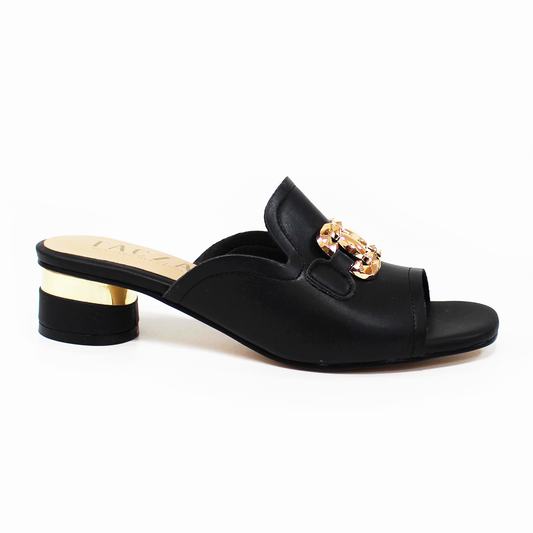 Mule de Tacón Negro con Detalle de Herraje y Tacón Redondo TACZA