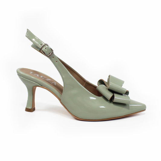 Zapatilla Puntal con Moño Slingback Verde Matcha Charol TACZA