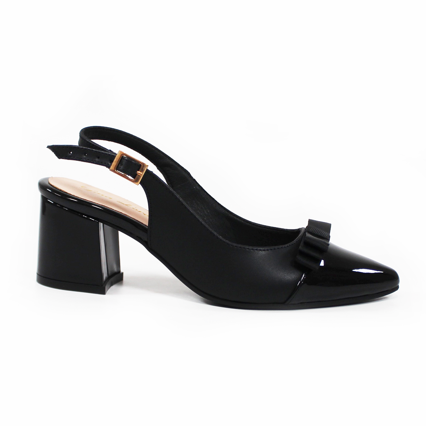 Zapatilla Slingback Puntal de Tacón Cuadrado Negro con Moño y Memory Foam de Dama G.LOREN