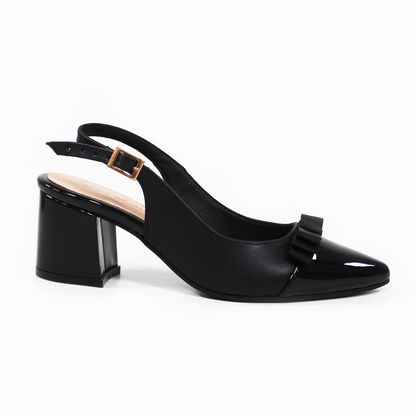 Zapatilla Slingback Puntal de Tacón Cuadrado Negro con Moño y Memory Foam de Dama G.LOREN