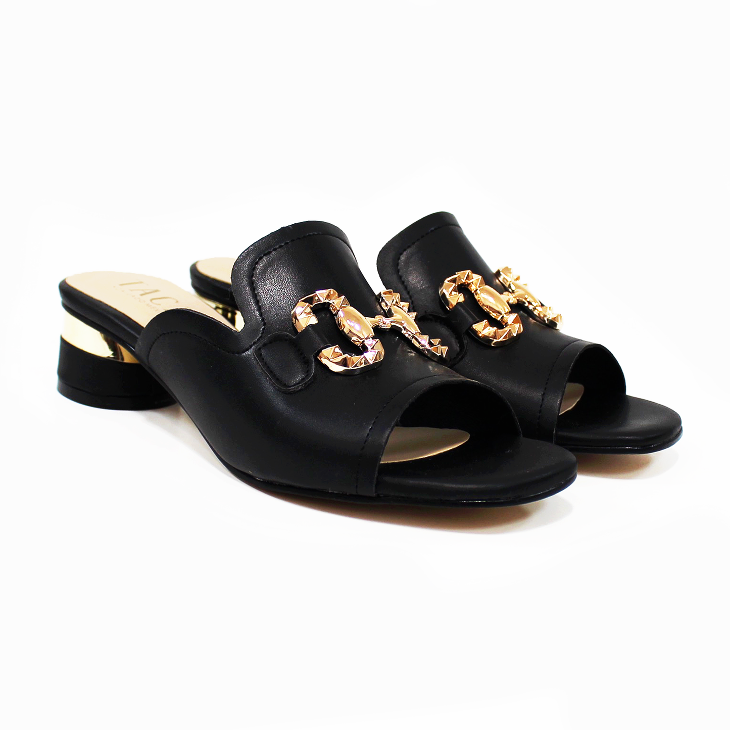 Mule de Tacón Negro con Detalle de Herraje y Tacón Redondo TACZA
