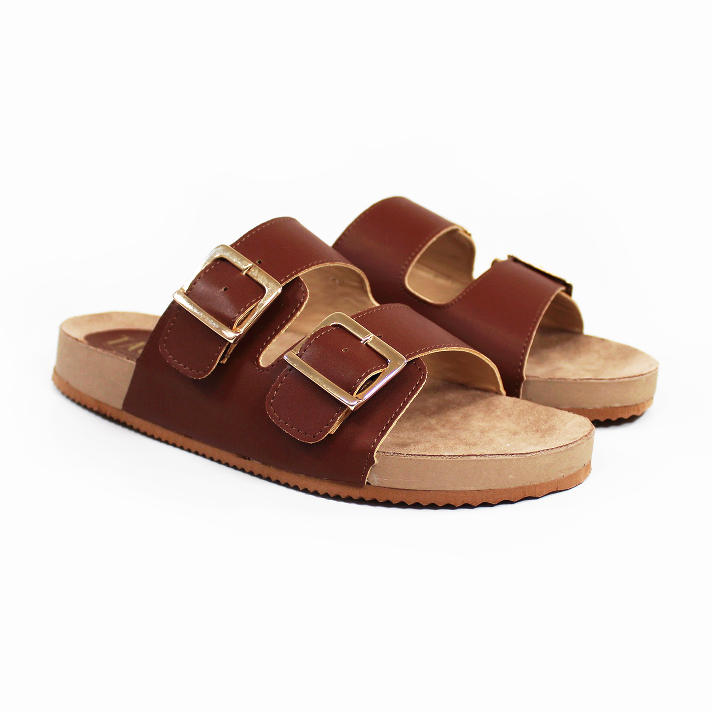 Sandalias de Piso Doble Hebilla Café de Dama TACZA
