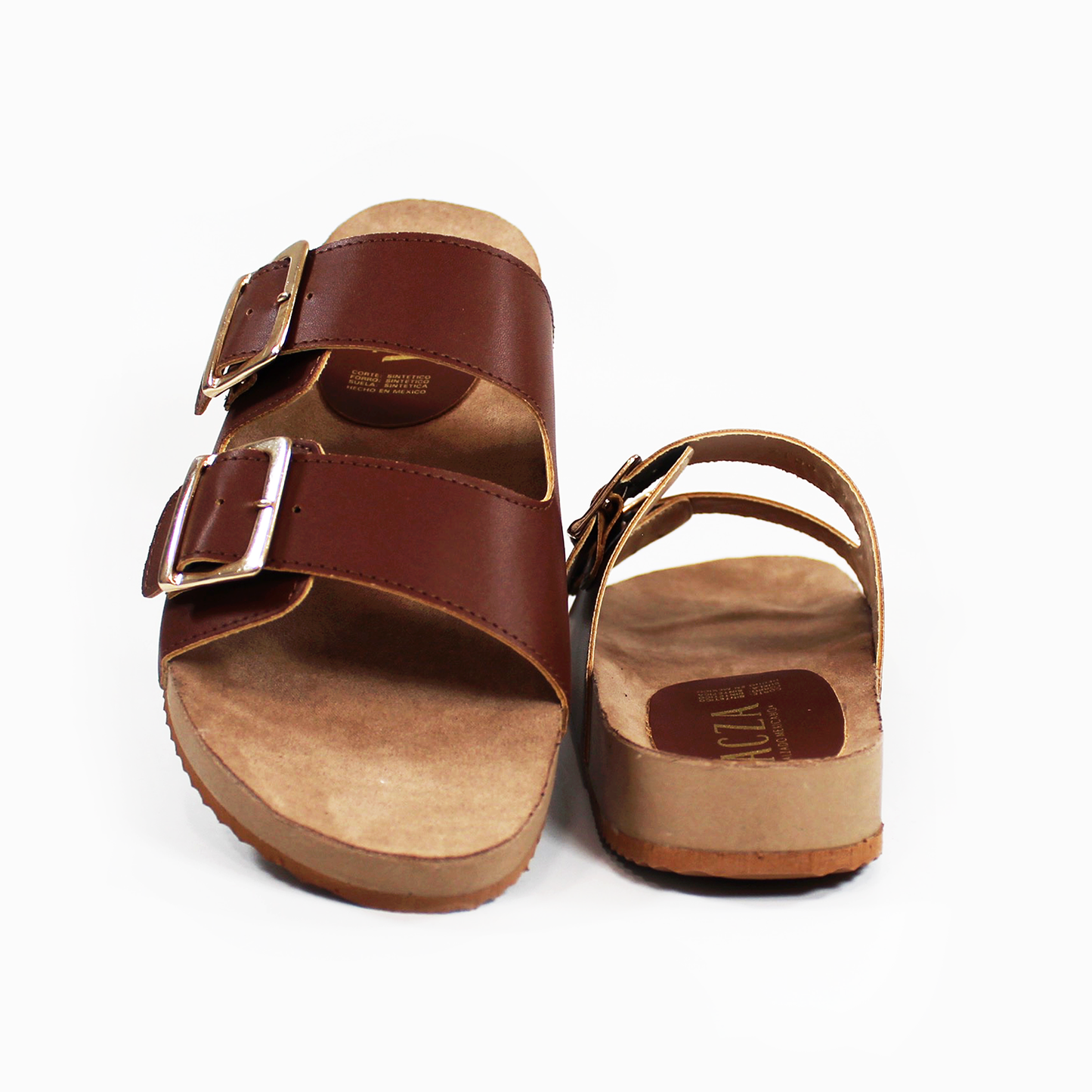 Sandalias de Piso Doble Hebilla Café de Dama TACZA