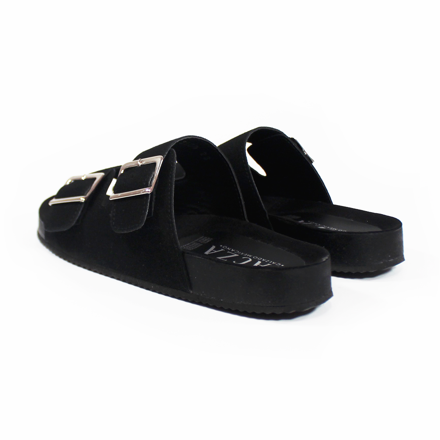 Sandalias de Piso Doble Hebilla Negro Gamuza de Dama TACZA