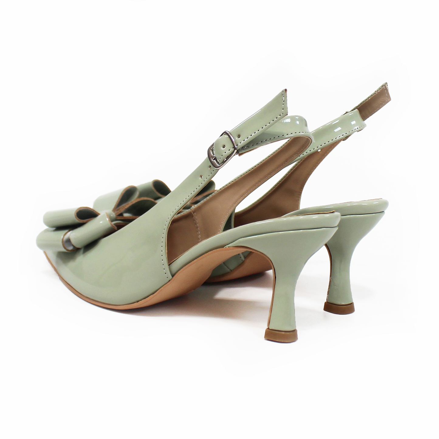 Zapatilla Puntal con Moño Slingback Verde Matcha Charol TACZA
