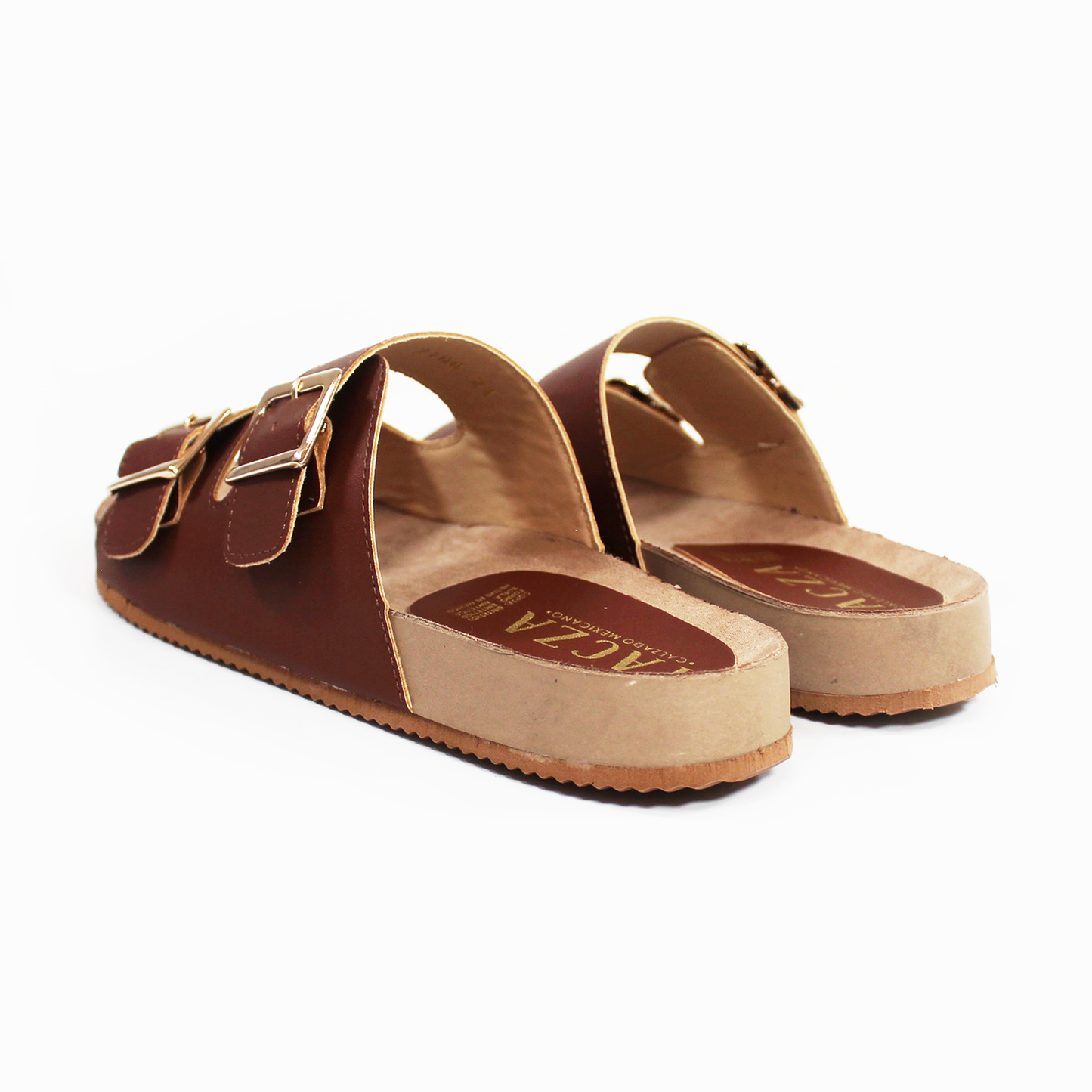 Sandalias de Piso Doble Hebilla Café de Dama TACZA