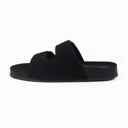 Sandalias de Piso Doble Hebilla Negro Gamuza de Dama TACZA
