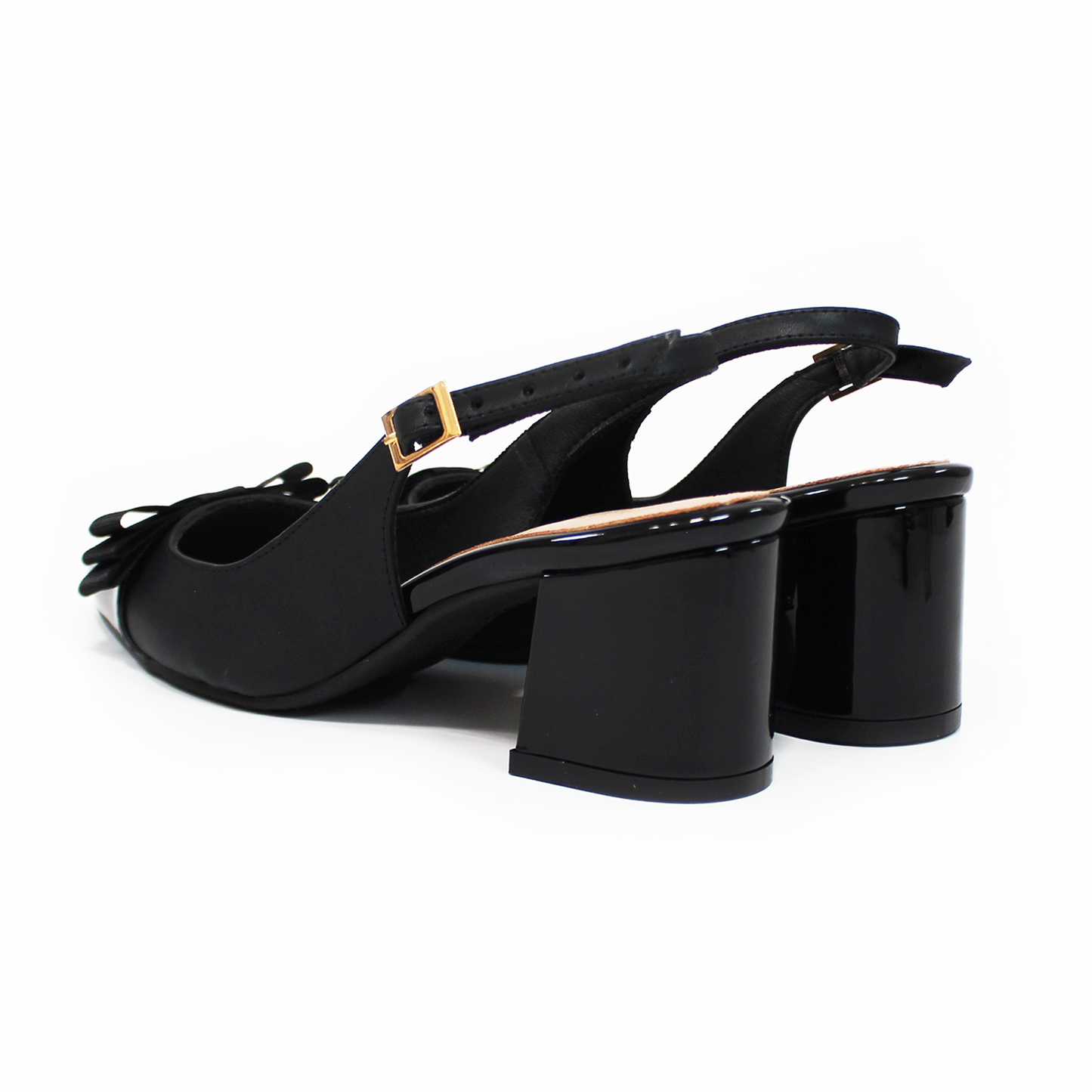 Zapatilla Slingback Puntal de Tacón Cuadrado Negro con Moño y Memory Foam de Dama G.LOREN