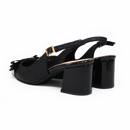 Zapatilla Slingback Puntal de Tacón Cuadrado Negro con Moño y Memory Foam de Dama G.LOREN