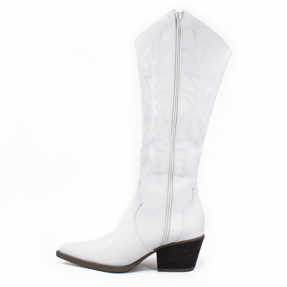 Bota Vaquera Alta Blanca con Bordado de Dama TACZA