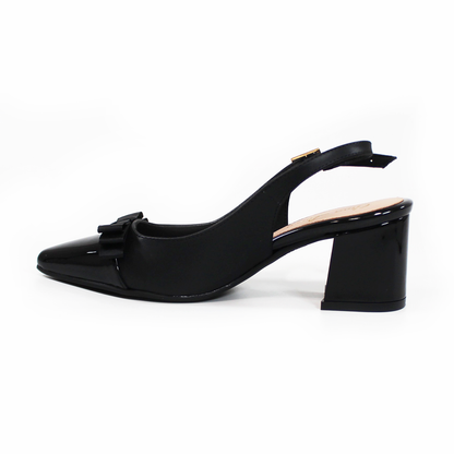 Zapatilla Slingback Puntal de Tacón Cuadrado Negro con Moño y Memory Foam de Dama G.LOREN